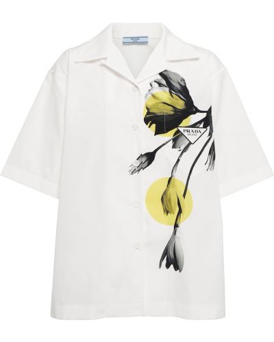 Camisa de algodón de flores Prada blanco