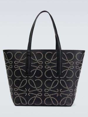 Kožená nákupná taška s cvočkami Loewe čierna