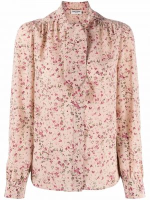 Bluza s mašnom s cvjetnim printom s printom Saint Laurent ružičasta