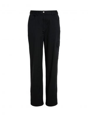 Прав панталон с висока талия Calvin Klein Jeans черно