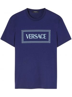 Bombažna majica s potiskom Versace modra