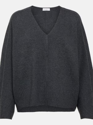 Kašmírový hedvábný vlněný svetr Brunello Cucinelli černý