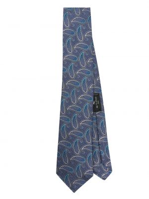 Hedvábná kravata s potiskem Etro modrá