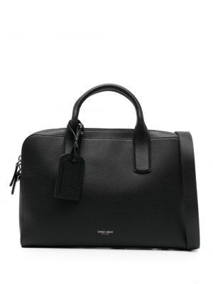 Usnjena torba za prenosnik Giorgio Armani črna