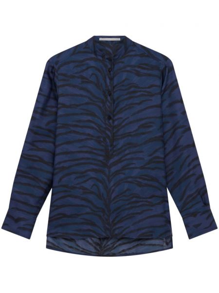 Bluză lungă de mătase cu imagine cu dungi de tigru Stella Mccartney albastru