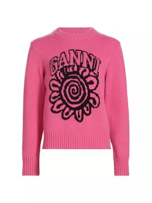 Шерстяной свитер в цветочек с принтом Ganni