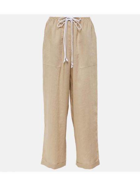 Pantalones de lino bootcut Tory Burch beige
