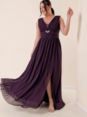 Maksi kleita šifona ar v veida izgriezumu ar drapējumu By Saygı violets
