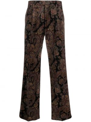 Manšestrové rovné kalhoty s potiskem s paisley potiskem Etro černé