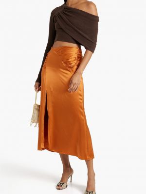 Атласная юбка миди из крепа Nicholas оранжевая