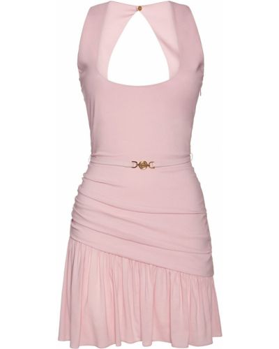 Мини рокля от джърси с драперии Versace розово