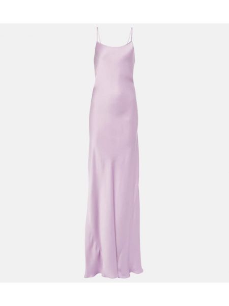 Saténové dlouhé šaty Victoria Beckham fialová