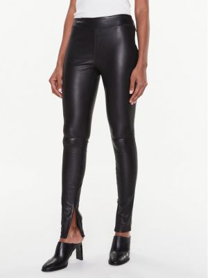 Pantalon en cuir slim Calvin Klein noir