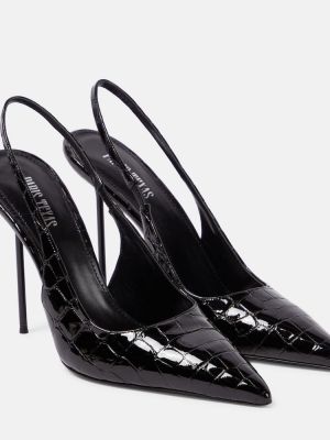 Кожени полуотворени обувки с отворена пета Paris Texas черно