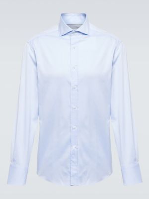 Camisa slim fit de algodón Brunello Cucinelli azul