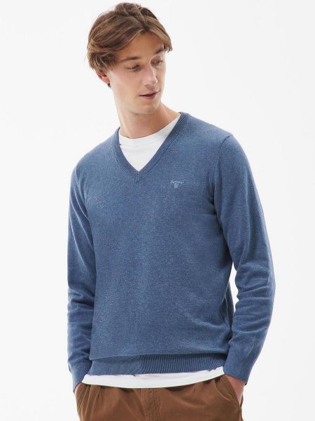 Jersey de algodón con escote v de tela jersey Barbour azul