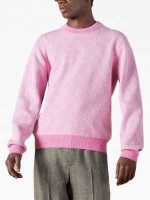 Sweter wełniany żakardowy Gucci różowy