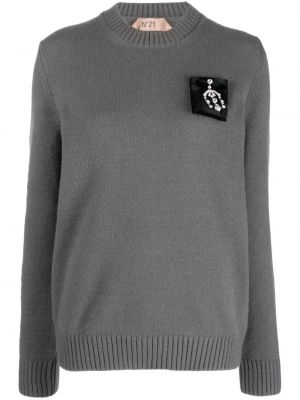 Křišťálový svetr s kulatým výstřihem Nº21 šedý