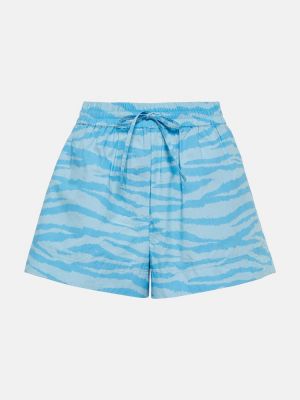 Pamučne kratke hlače s printom sa zebra printom Ganni plava