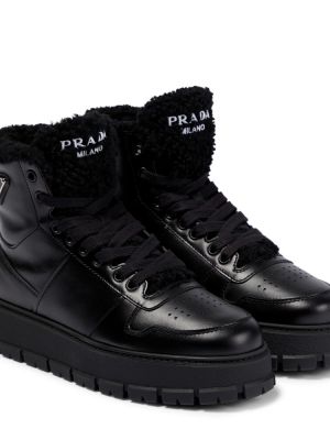Кожени обувки до глезена Prada черно