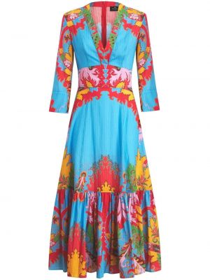 Midi šaty s potiskem s paisley potiskem Etro modré