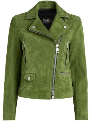 Kožna jakna od brušene kože Karl Lagerfeld zelena