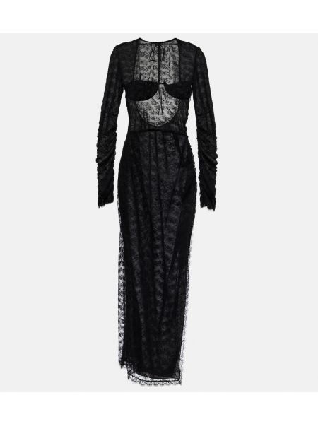 Кружевное длинное платье Alessandra Rich черное