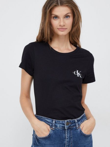 Памучна тениска Calvin Klein Jeans черно