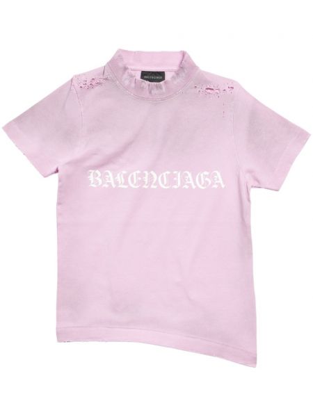 Koszulka z przetarciami Balenciaga różowa