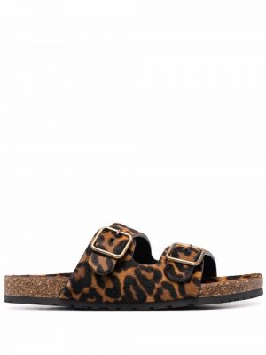 Sandale s printom s leopard uzorkom sa kopčom Saint Laurent smeđa