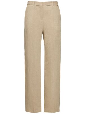 Lněné rovné kalhoty Totême béžové