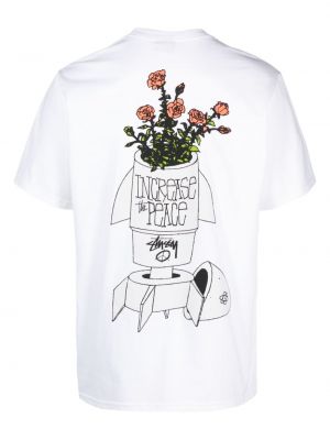 Koszulka bawełniana w kwiatki Stussy biała