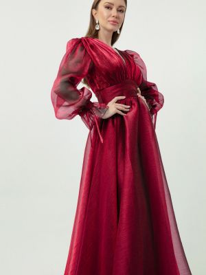 Vakarinė suknelė v formos iškirpte su balioninėmis rankovėmis Lafaba raudona