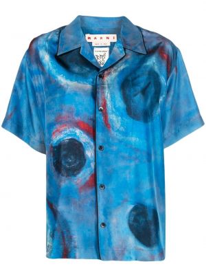 Μεταξωτό πουκάμισο με σχέδιο με αφηρημένο print Marni μπλε