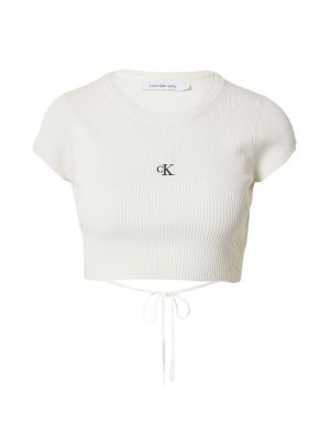 Къс пуловер Calvin Klein Jeans бяло