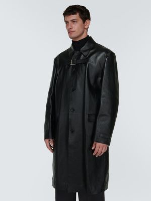 Kožený kabát s přezkou Versace černý