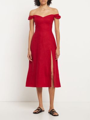 Ленена миди рокля Reformation червено