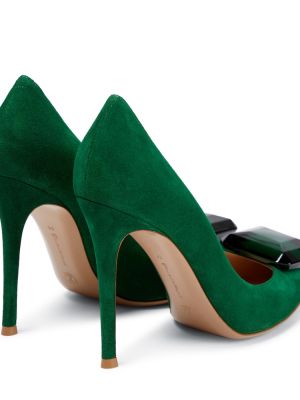 Pantofi cu toc din piele de căprioară Gianvito Rossi verde