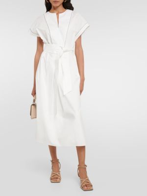 Βαμβακερή μίντι φόρεμα Brunello Cucinelli λευκό
