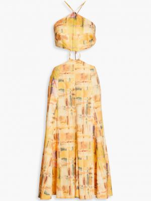 Льняное платье миди с принтом Cult Gaia желтое