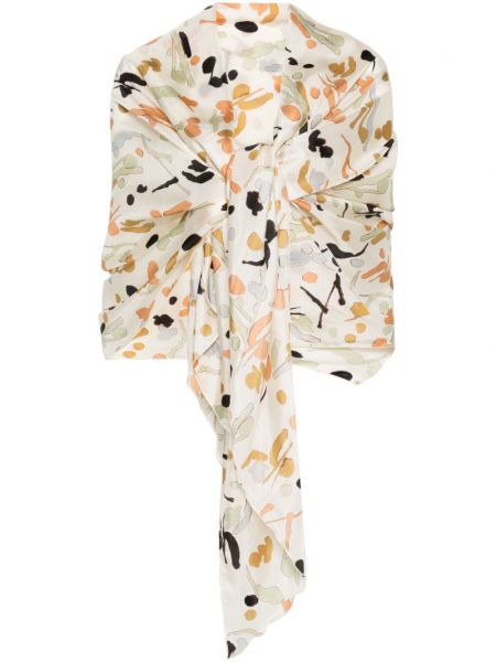 Fular de mătase cu imagine cu imprimeu abstract Alysi alb