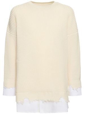 Vlněný svetr s oděrkami Mm6 Maison Margiela béžový