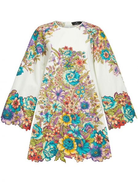 Květinové bavlněné šaty s potiskem Etro bílé