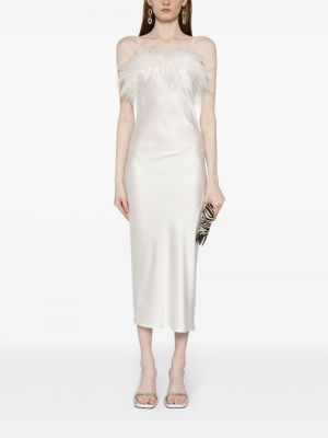 Jedwabna sukienka koktajlowa z perełkami w piórka Gilda & Pearl biała