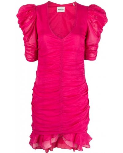 Bavlněné mini šaty s výstřihem do v Isabel Marant Etoile - růžová