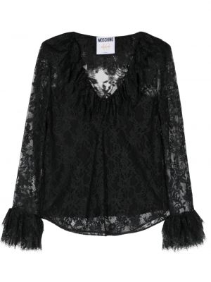 Φλοράλ μπλούζα με βολάν με δαντέλα Moschino μαύρο