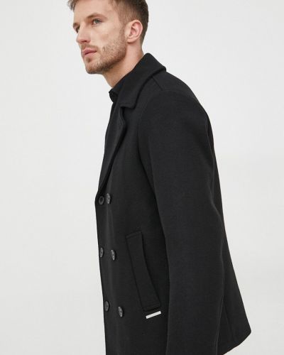 Kabát se směsi vlny Armani Exchange černá barva, přechodný, dvouřadový