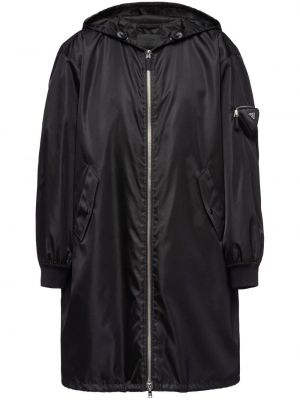 Czarny nylonowy płaszcz z kapturem Prada
