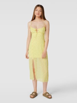 Sukienka midi z nadrukiem z siateczką Review Female żółta