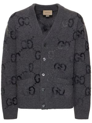 Cardigan di lana di lana Gucci grigio